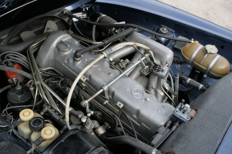 Mercedes-Benz W113 Pagoda engine bay detail, left-hand drive
