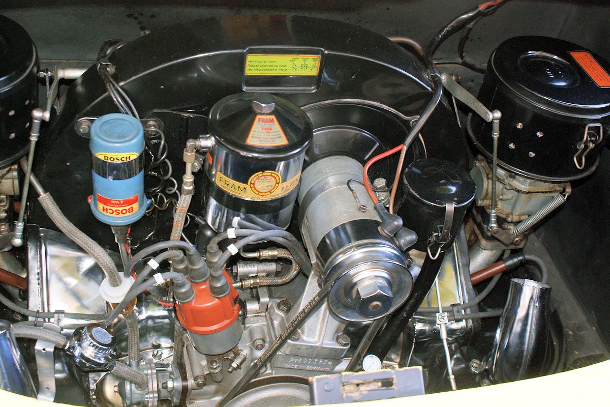 Porsche 356B engine bay at a classic car show